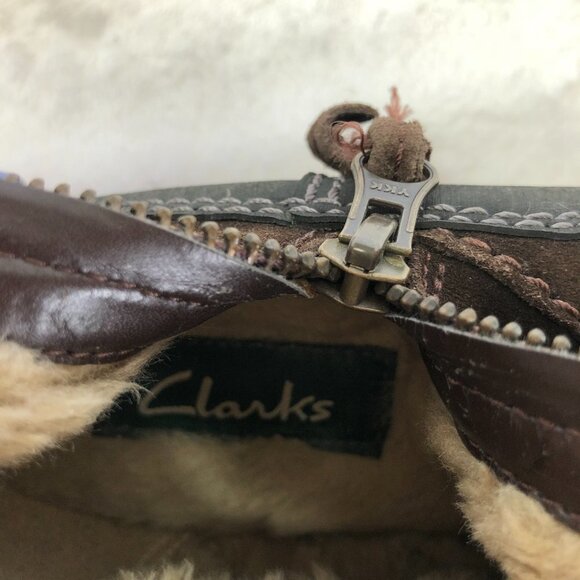 Clarks Brown Suede Side Zip Fur Lined Winter Boots Size 7.5 - Picture 15 of 16